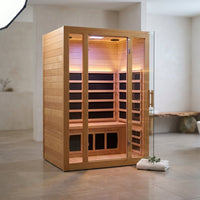 2024 Upgrade 1 to 2 Person Infrared Sauna, Low EMF Infrared Sauna for Home, Indoor Sauna Room, Hemlock Wooden Far Infrared Sauna, Dry Sauna with Bluetooth Speakers, LED Reading and Chromotherapy Lamp — Studio Shot
