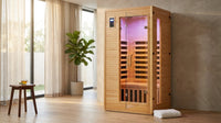 2024 Upgrade 1 to 2 Person Infrared Sauna, Low EMF Infrared Sauna for Home, Indoor Sauna Room, Hemlock Wooden Far Infrared Sauna, Dry Sauna with Bluetooth Speakers, LED Reading and Chromotherapy Lamp — Lifestyle