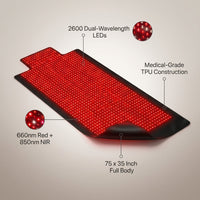 2026 Upgraded All-In-One Red Light Therapy Mat Full Body, FSA&HSA Eligible,75” X 35” Medical-Grade TPU Red Light Blanket with 2600 Dual-Wavelength Leds (660Nm Red & 850Nm NIR) for Pain Relief — infographic