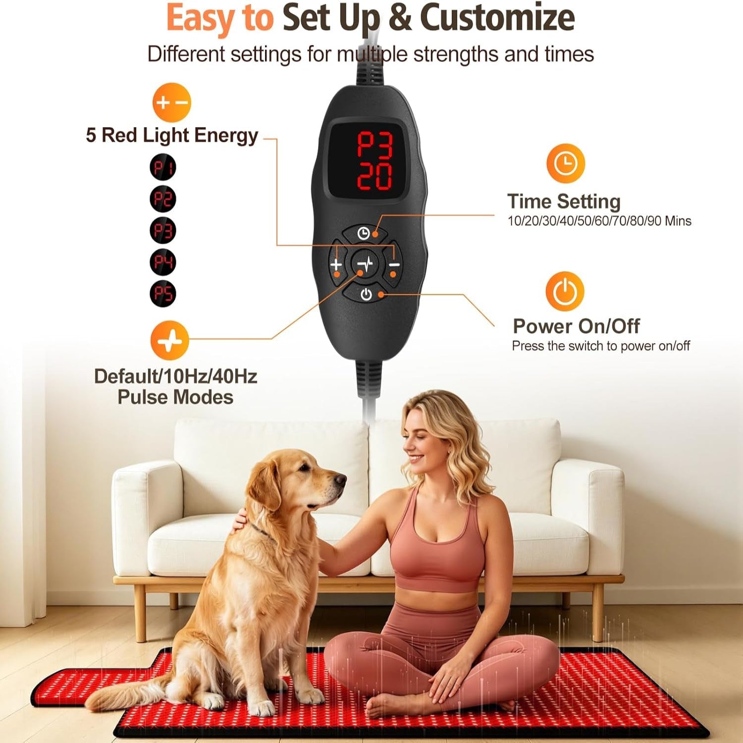 Red Light Therapy Mat for Full Body, Red Light Therapy Blanket, 2 in 1 Leds (660Nm & 850Nm) Leds for Home Use, 3 Modes & Adjustable Timer, 76.8'' X 33.4''