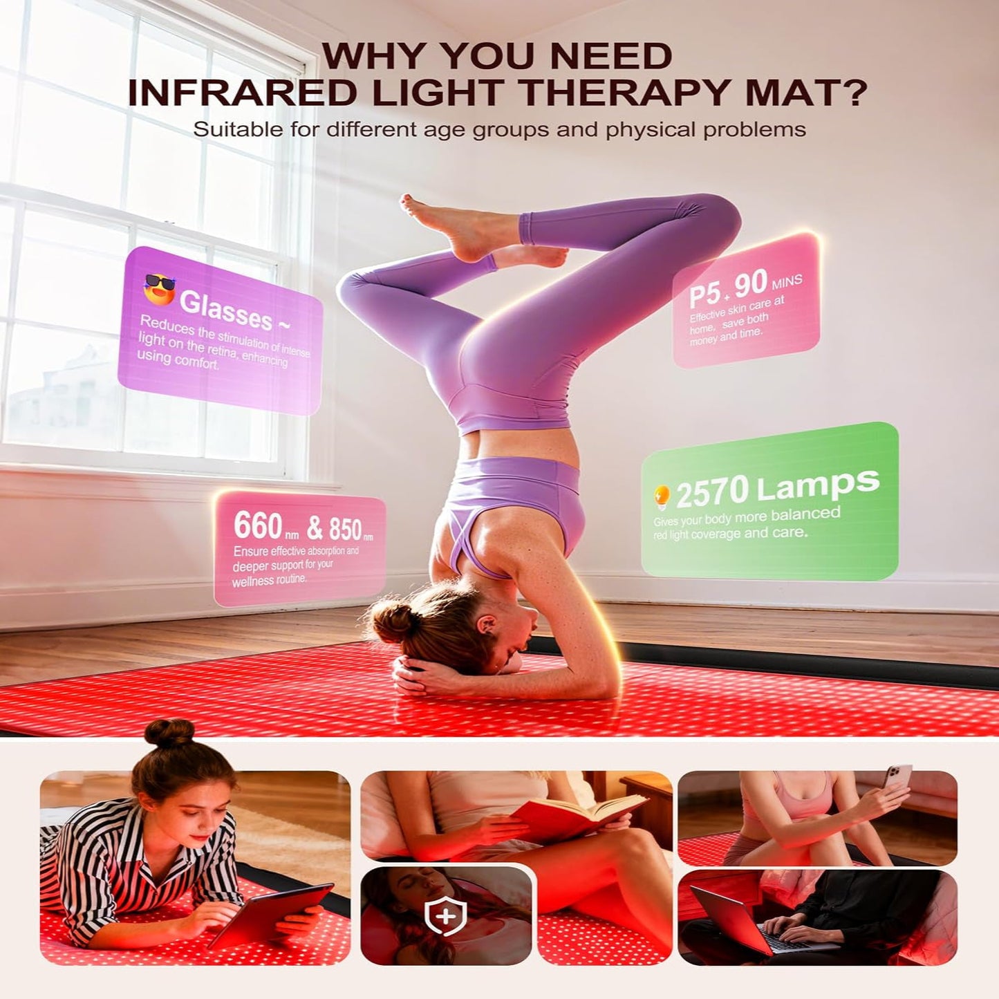 2026 New Dual Full Body Red Light Therapy Mat 2570 Leds Red Light Blanket | 74'' X 34'' Whole Red Light Therapy for Body, 660&850Nm Infrared Light Blanket, 3 Modes, 5 Intensity Levels