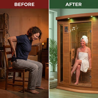 Dynamic Infrared Saunas 4 - Person Indoor Bluetooth Compatible FAR Infrared Sauna in Cedar — Before & After