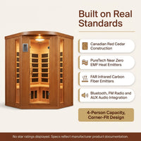 Infrared Sauna Engineered for Deeper Recovery, 4-Person Capacity, Canadian Cedar, Near Zero EMF Technology — Results & Stats