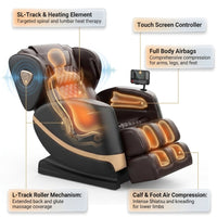 Massage Chair Full Body, Zero Gravity Massage Chair with 10 Fix Rollers, Heating, Foot Massage, Bluetooth Speaker, Touch Screen Controller, Fit Office and Home, Black — How It Works