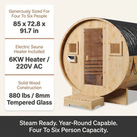 Outdoor Traditional Barrel Sauna | 4-6 Person Wood Sauna, Steam and Wet Sauna with 220V with 6KW Electric Heater, Sauna Stone — Results & Stats