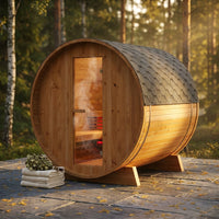 Outdoor Traditional Barrel Sauna | 4-6 Person Wood Sauna, Steam and Wet Sauna with 220V with 6KW Electric Heater, Sauna Stone — Studio Shot