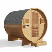 Traditional Barrel Sauna Designed for Year-Round Use, 4-6 Person Capacity, 6KW Electric Heater, Solid Wood Construction